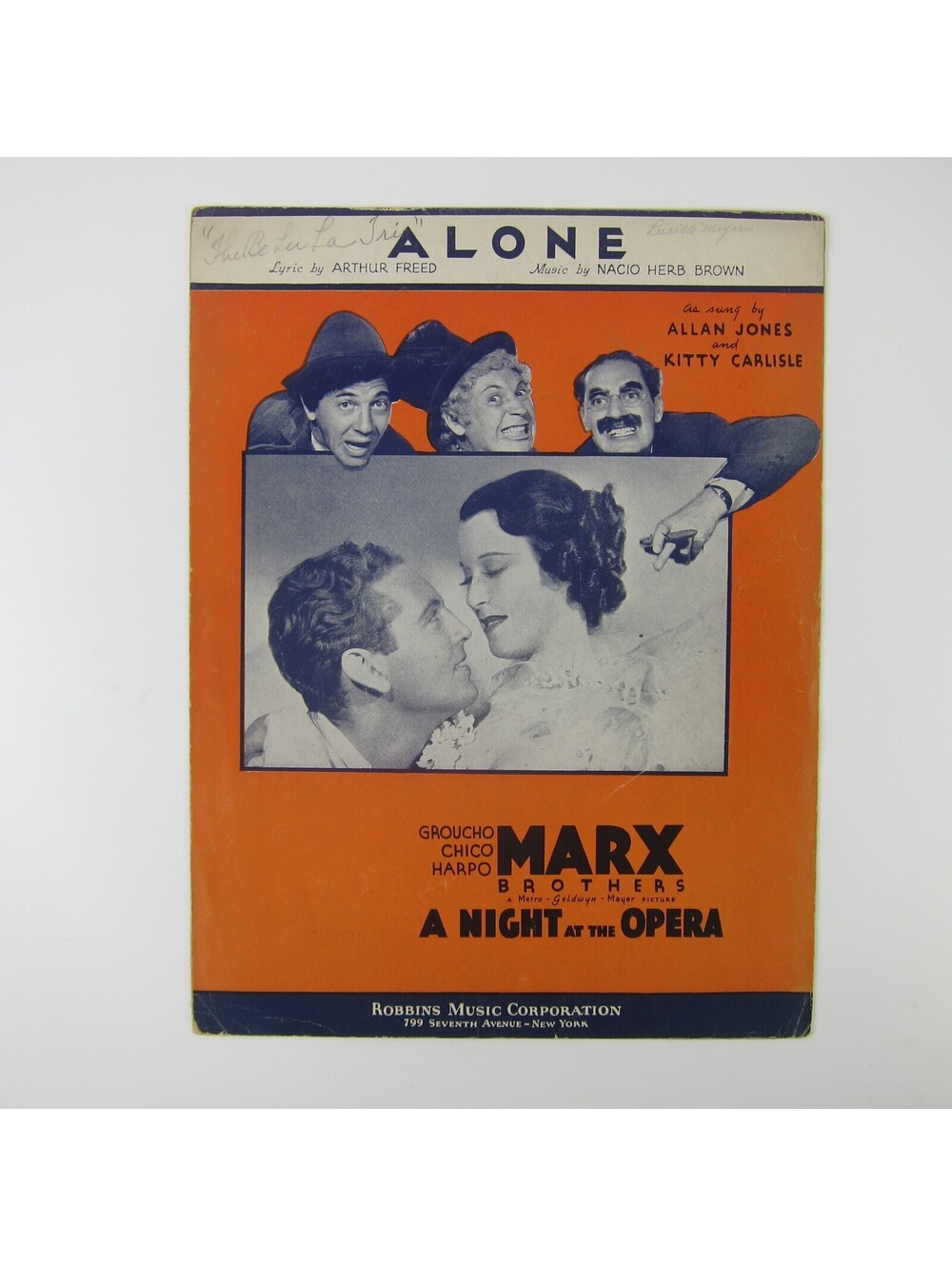 Sheet Music Alone A Night at the Opera Marx Brothers Groucho Harpo Vintage 1935